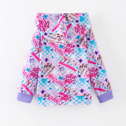 Winter Kpop Demon Hunter Print Long Sleeves Pocket Hoodies For Kids