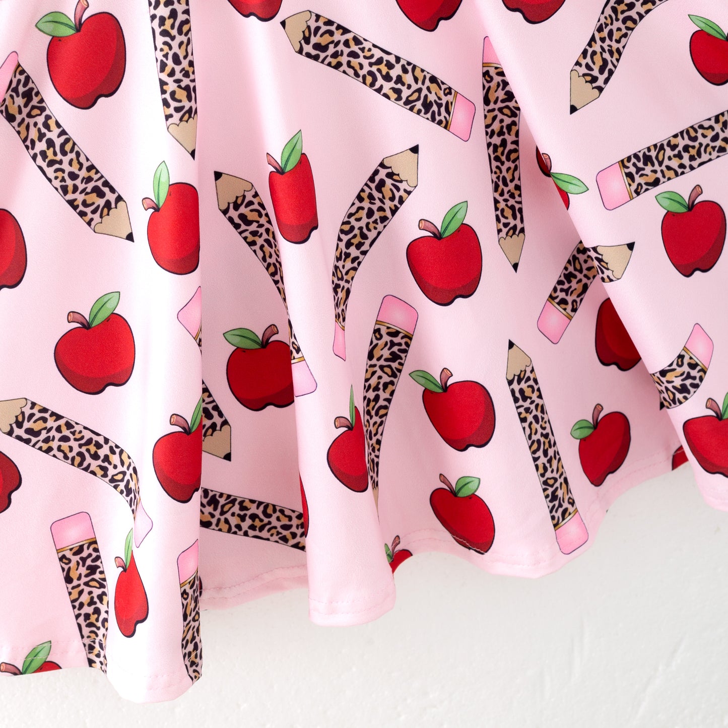 Girls Back To School Apple Pencil Print Short Set & Dress
