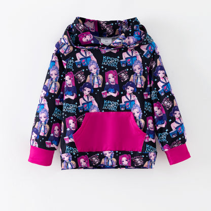 Winter Kpop Demon Hunter Print Long Sleeves Pocket Hoodies For Kids
