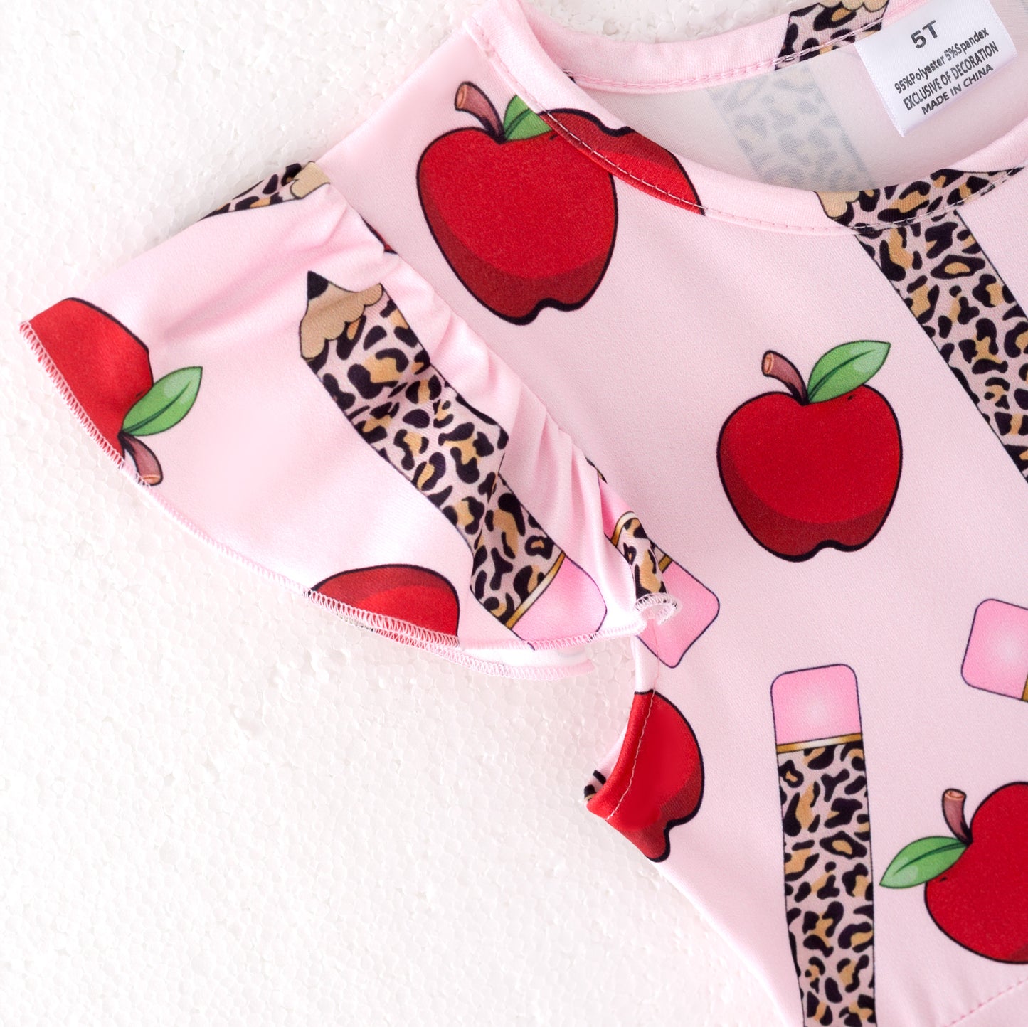 Girls Back To School Apple Pencil Print Short Set & Dress