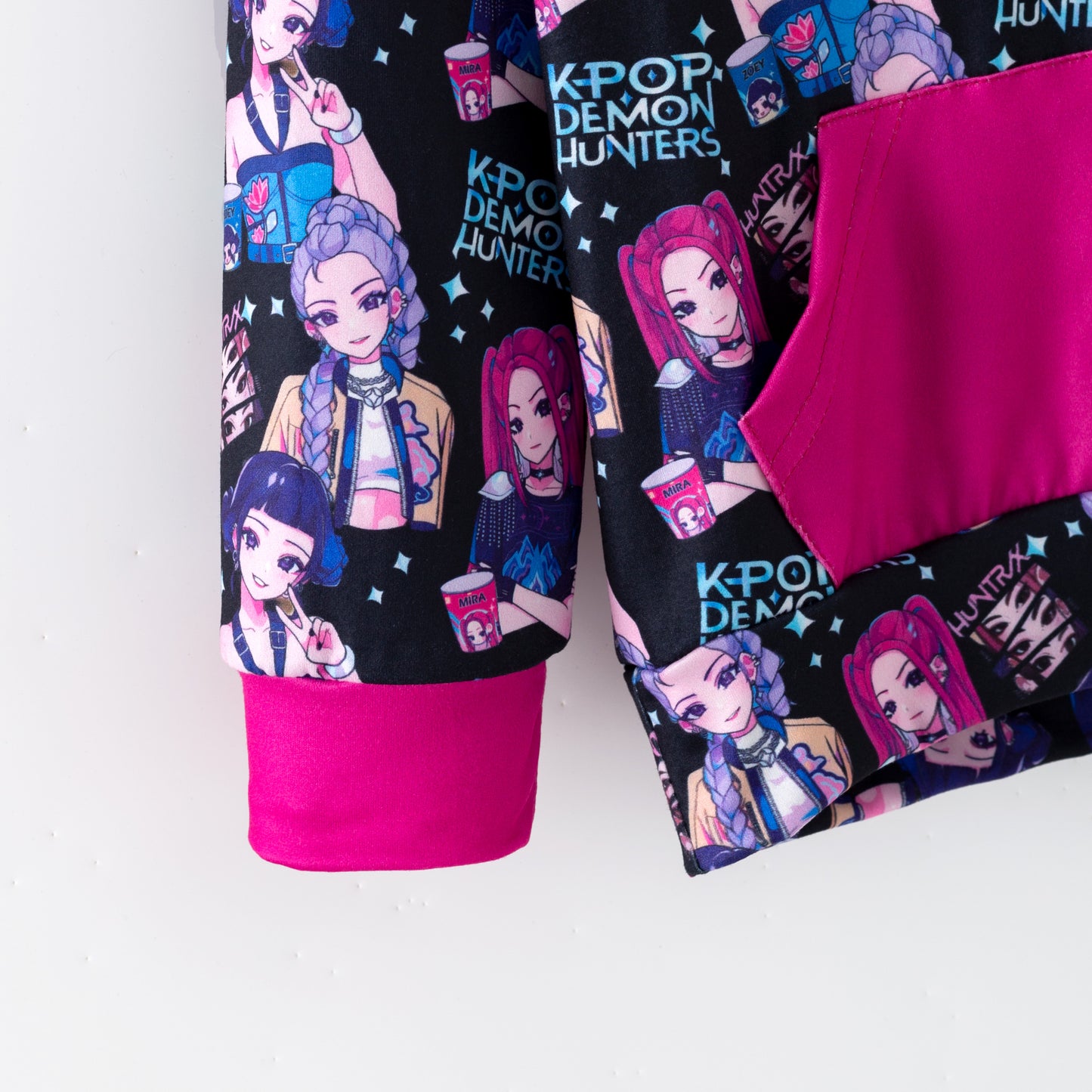 Winter Kpop Demon Hunter Print Long Sleeves Pocket Hoodies For Kids