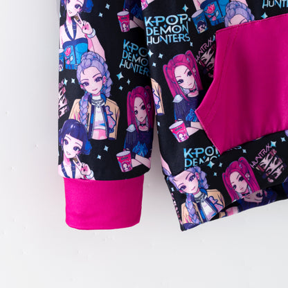 Winter Kpop Demon Hunter Print Long Sleeves Pocket Hoodies For Kids