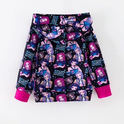 Winter Kpop Demon Hunter Print Long Sleeves Pocket Hoodies For Kids