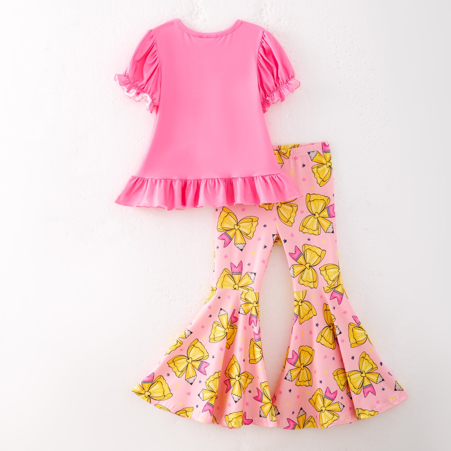 Girls Back To School Pencil Apple Print Bell Pant Set