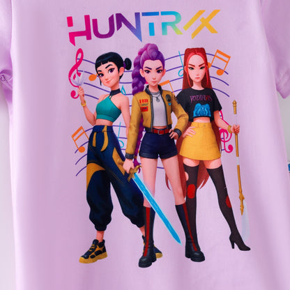 Girls Kpop Demon Hunter Print Short Sleeves Top+Pant Set