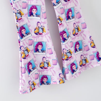 Girls Kpop Demon Hunter Print Short Sleeves Top+Pant Set