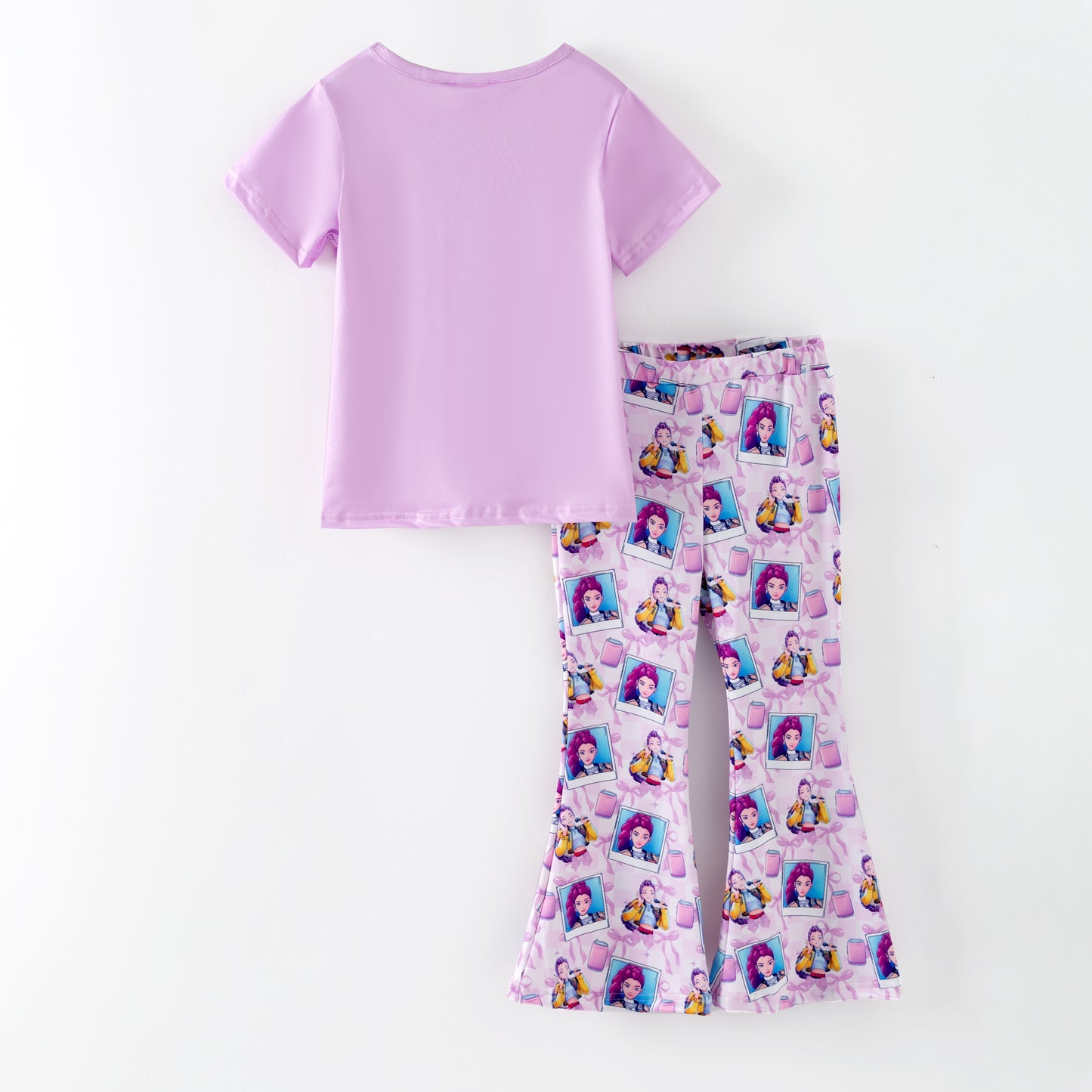 Girls Kpop Demon Hunter Print Short Sleeves Top+Pant Set