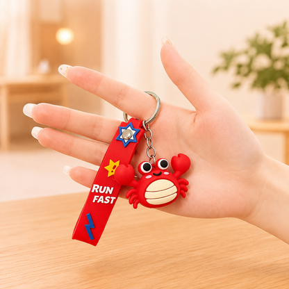 Cute Ocean Friends Silicone Keychain Set – Crab, Shell & Shark, 4-Piece Color Set