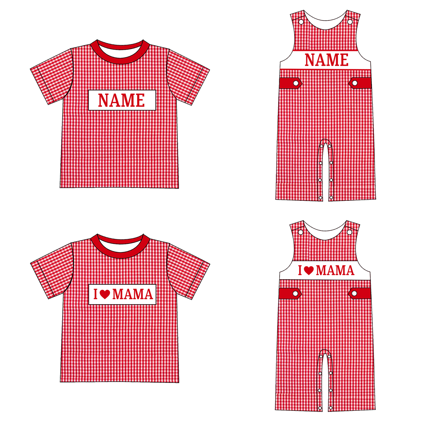 2026 Summer V-days Boys Custom Name I LOVE MAMA Smocked Collection