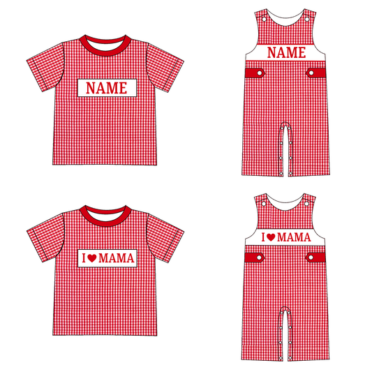 2026 Summer V-days Boys Custom Name I LOVE MAMA Smocked Collection