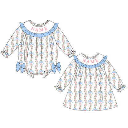 Girls Fall Custom Name Embroidery Smock Floral Dress & Bubble