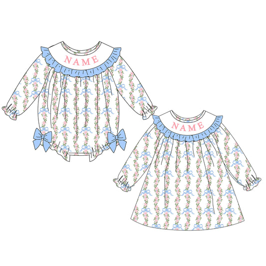 Girls Fall Custom Name Embroidery Smock Floral Dress & Bubble