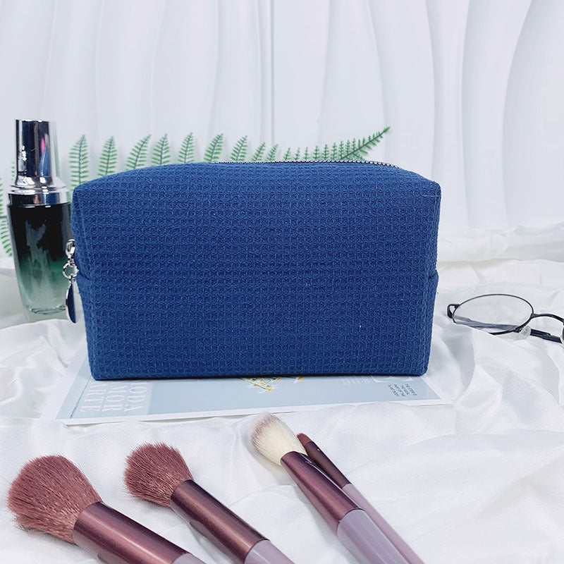 Waffle Fabric Solid Color Makeup Pouch Travel Toiletry Bag