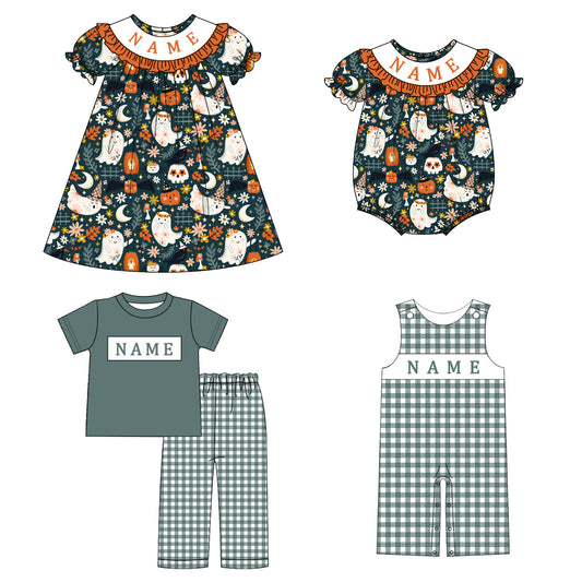 Kids Halloween CUSTOM NAME Embroidery Ghost Pumpkin Sibling Clothes