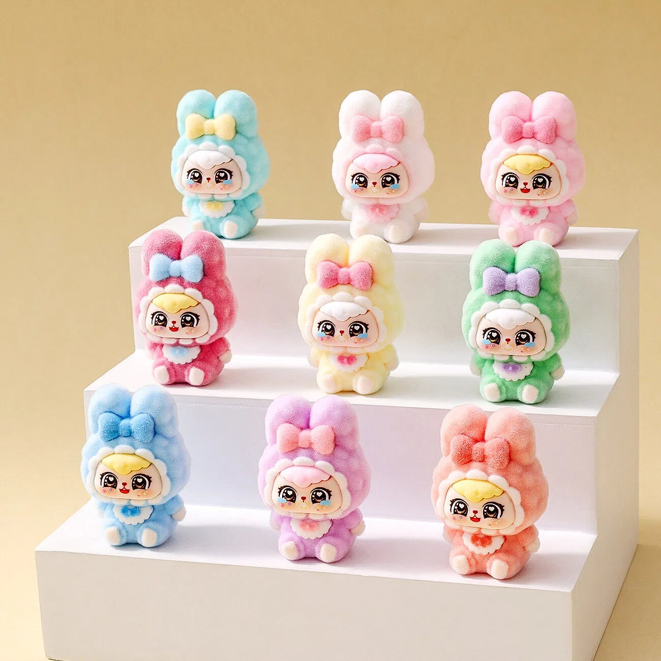 Bunny Capybara Baby-three Flocked Mini Figurine Desktop Ornament Car Decoration Collectible Toy