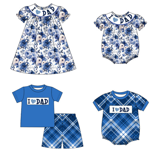 Girls Summer Sibling Kids "I LOVE DAD" Smocked Clothes
