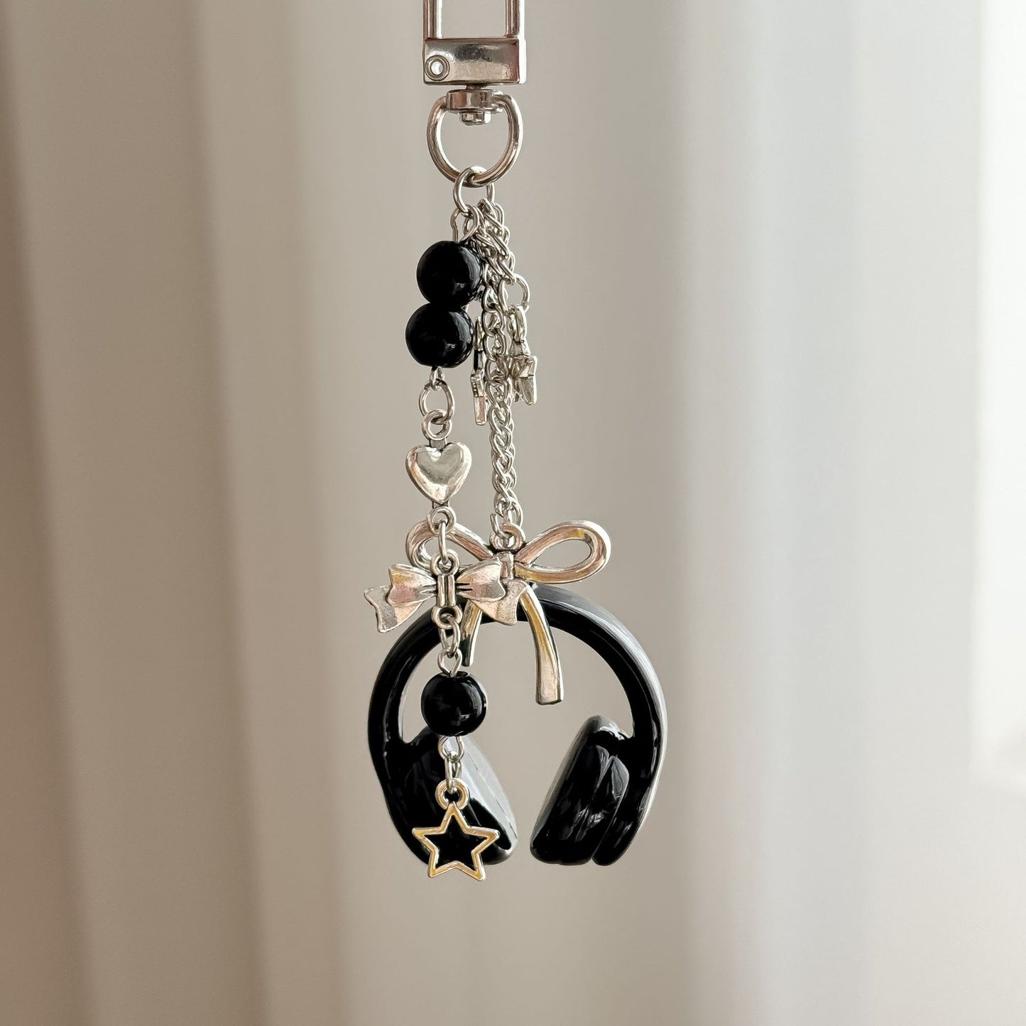 Headphone Music Bag Charm Keychain with Tassel & Beads