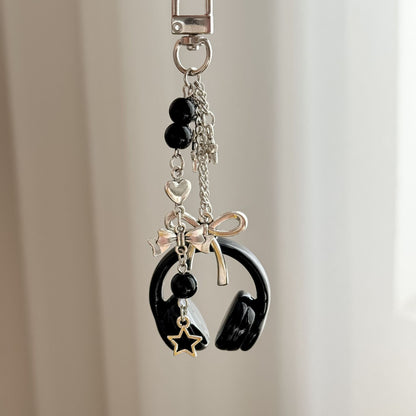 Headphone Music Bag Charm Keychain with Tassel & Beads