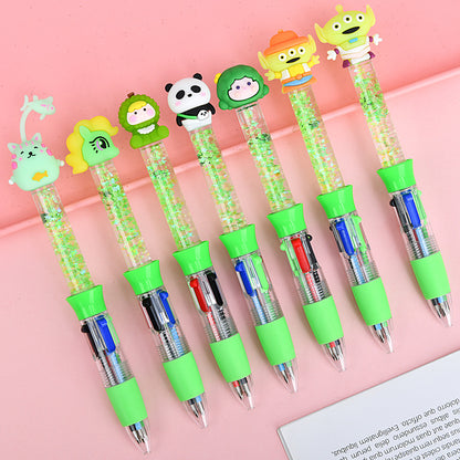 Glitter Quicksand 4-Color Retractable Ballpoint Pens Cartoon Gel Ink Pens with Fun Floating Liquid Design