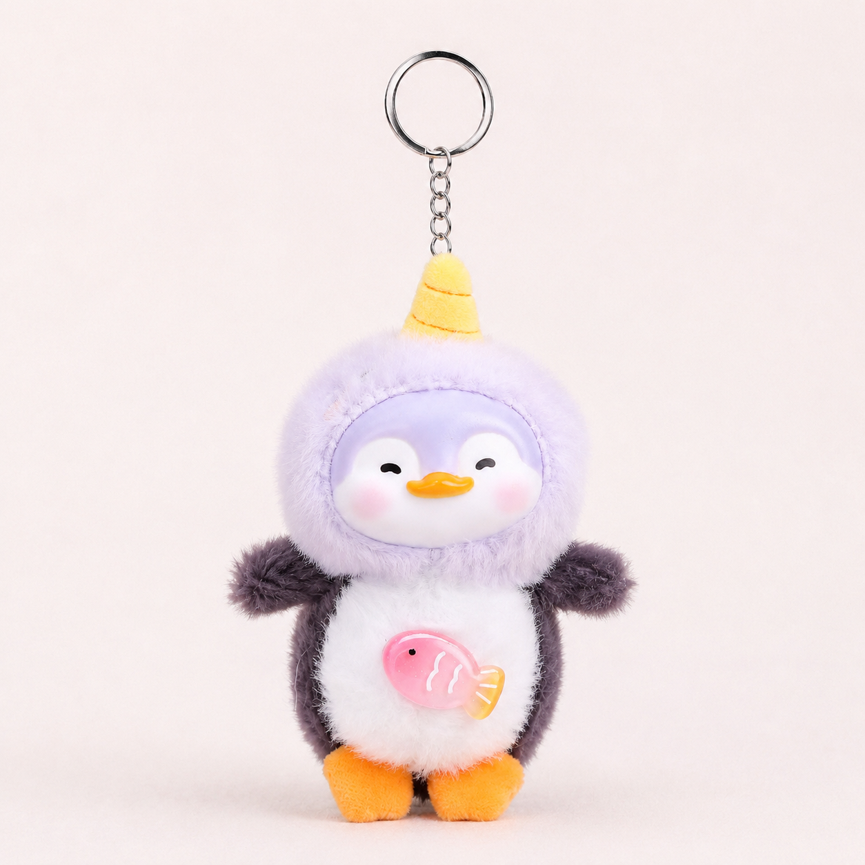Plush Penguin Bag Charm Keychain with Vinyl Face Fuzzy Animal Accessory for Bags & Gifts