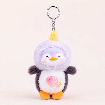 Plush Penguin Bag Charm Keychain with Vinyl Face Fuzzy Animal Accessory for Bags & Gifts