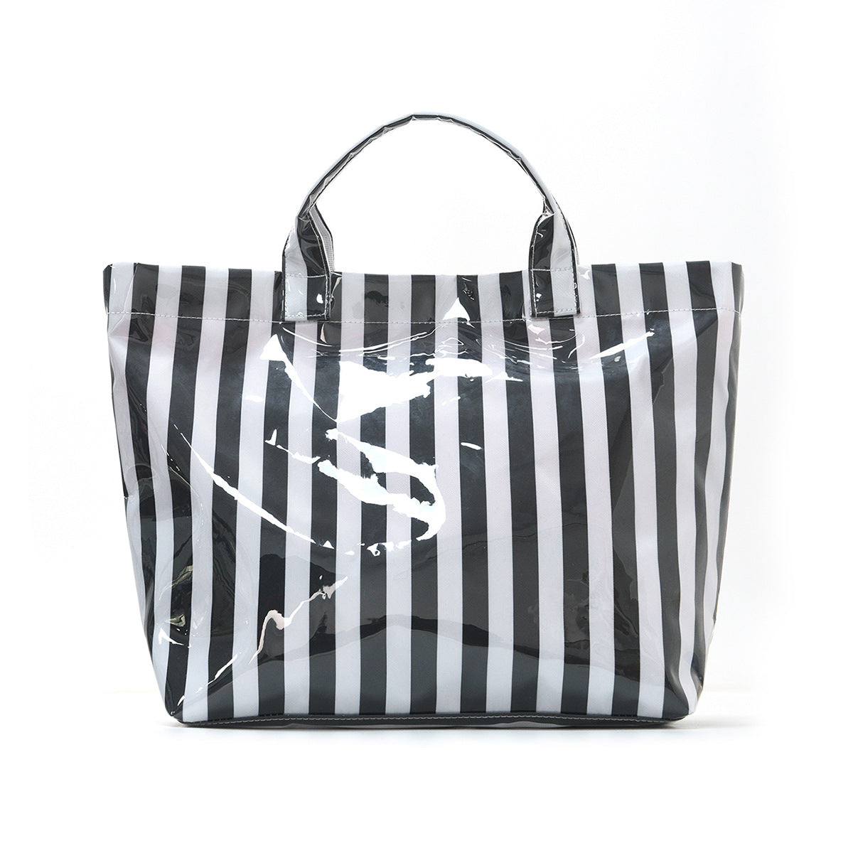 Large Striped Tote Bag – Lightweight PVC Shoulder Bag for Travel, Work & Daily Use