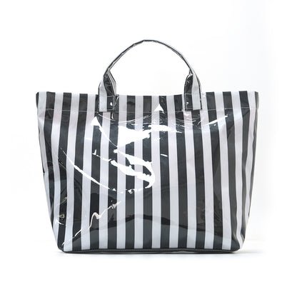 Large Striped Tote Bag – Lightweight PVC Shoulder Bag for Travel, Work & Daily Use