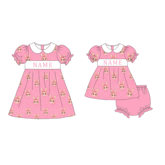 Easter Sweet Blooms for Little Ones – Custom Name Smocked Pink Bunny Set