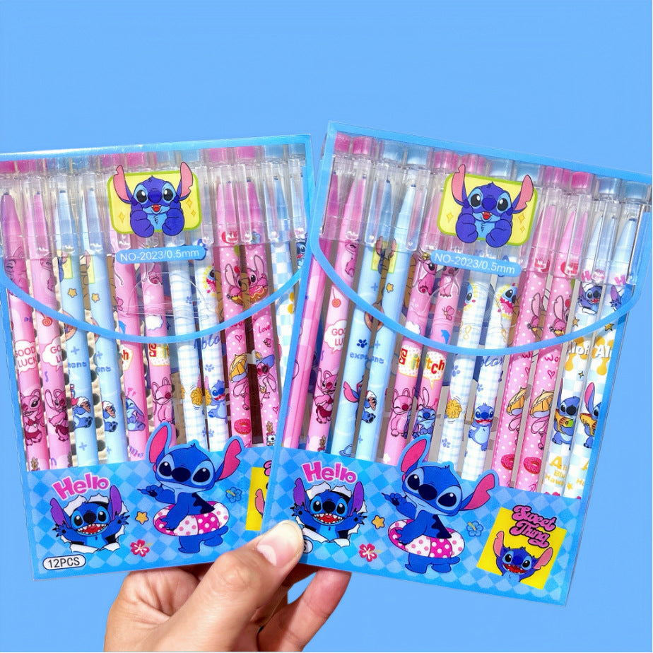 K-Pop Demon Hunters Erasable Gel Pen Set Black Ink 12pcs Cartoon Stationery