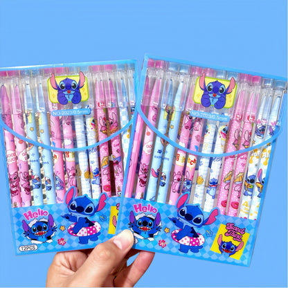 K-Pop Demon Hunters Erasable Gel Pen Set Black Ink 12pcs Cartoon Stationery