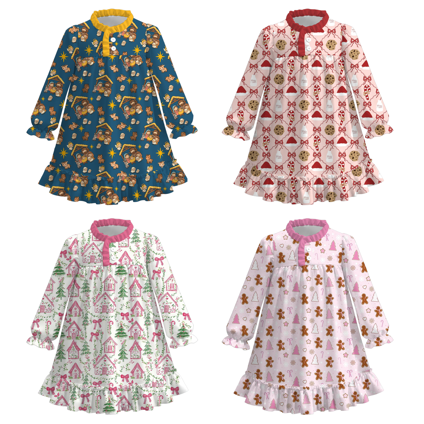 Girls Christmas Cookies Gingerbread Tree Jesus Pajamas Dress