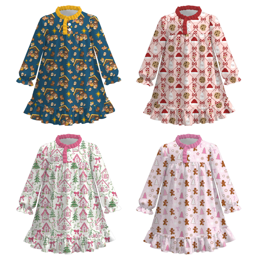 Girls Christmas Cookies Gingerbread Tree Jesus Pajamas Dress