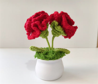 Handmade Knitted Flower Pot – Yarn Sunflower, Carnation & Tulip Desk Decor