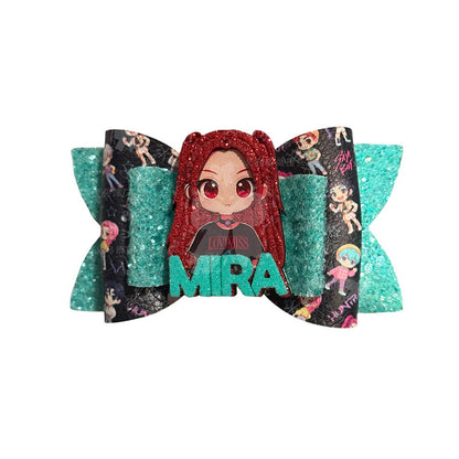 K-Pop Demon Hunters Glitter Bow Hair Clips, Cute Cartoon Character Barrettes for Girls