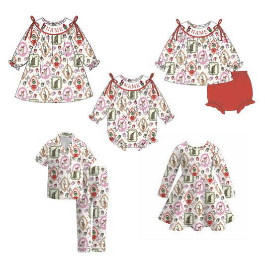 Christmas Grinch Custom Name Smocked Embroidery Kids Outfit Collection