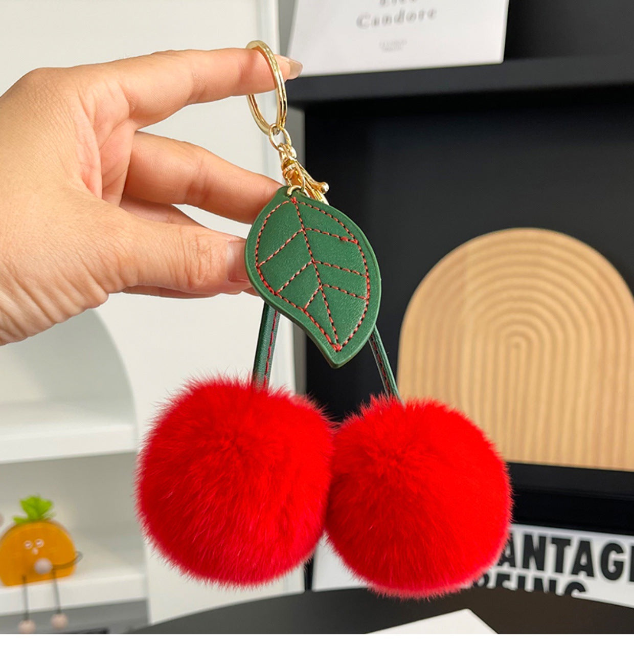 Cherry Plush Bag Pendant Lovely Keychain Cartoon Keyring Accessory