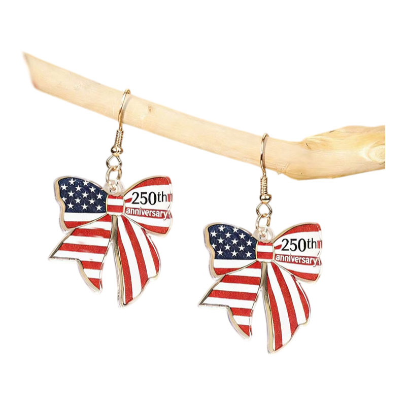 4th of July 250th Anniversary Patriotic USA Flag Acrylic Drop Earrings Holiday Jewelry