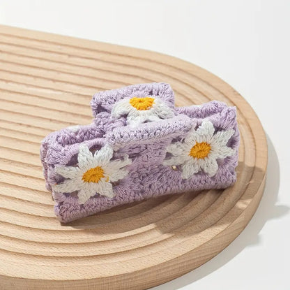 Crochet Flower Hair Claw Clip Strawberry Daisy Cottagecore Style Hair Accessory