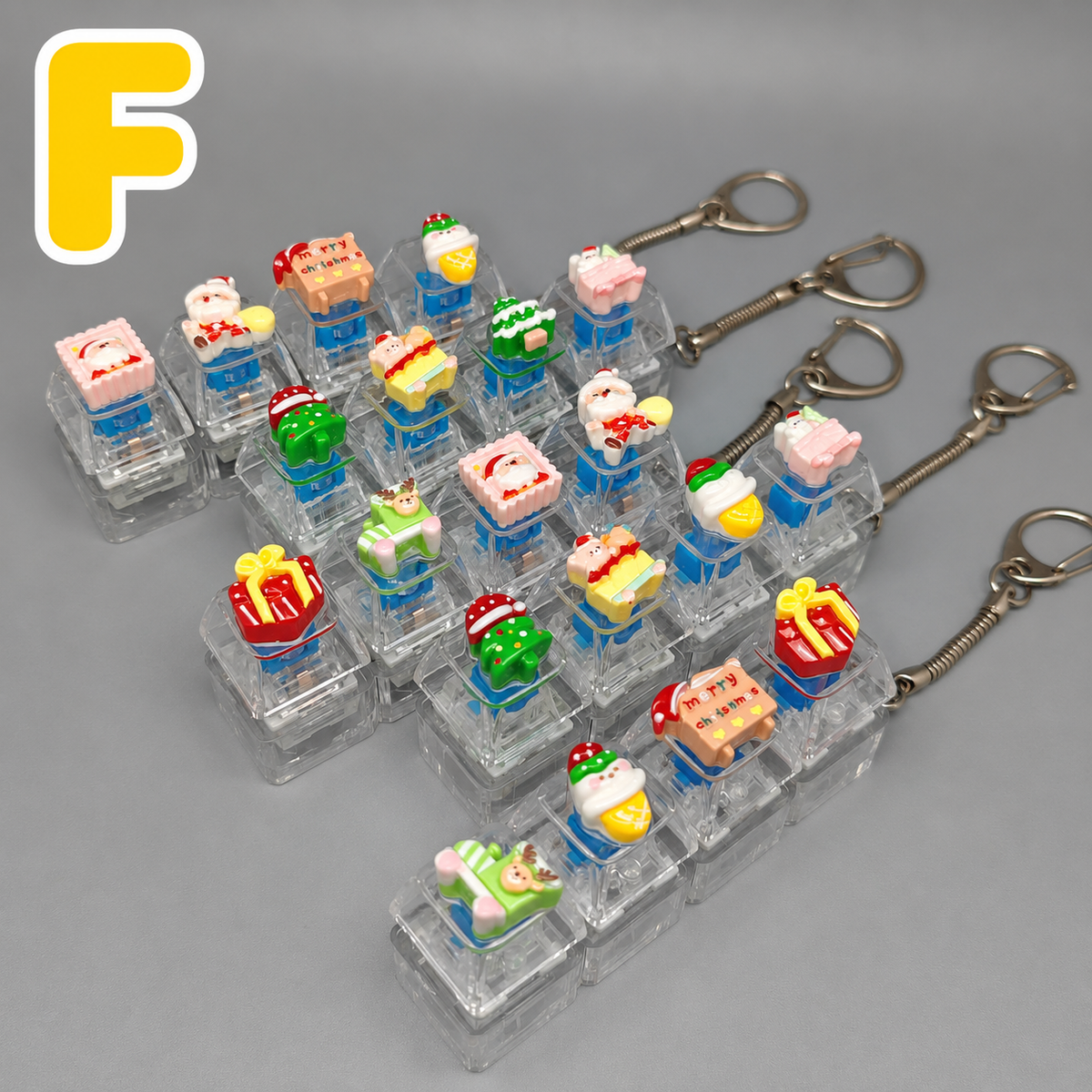 Christmas Fidget Keychain, 4-Key Pressing Stress Relief Keychain with Cute Holiday Charms