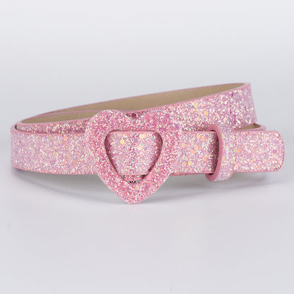 Kids’ Sequin PU Waist Belt with Heart-Shaped Buckle
