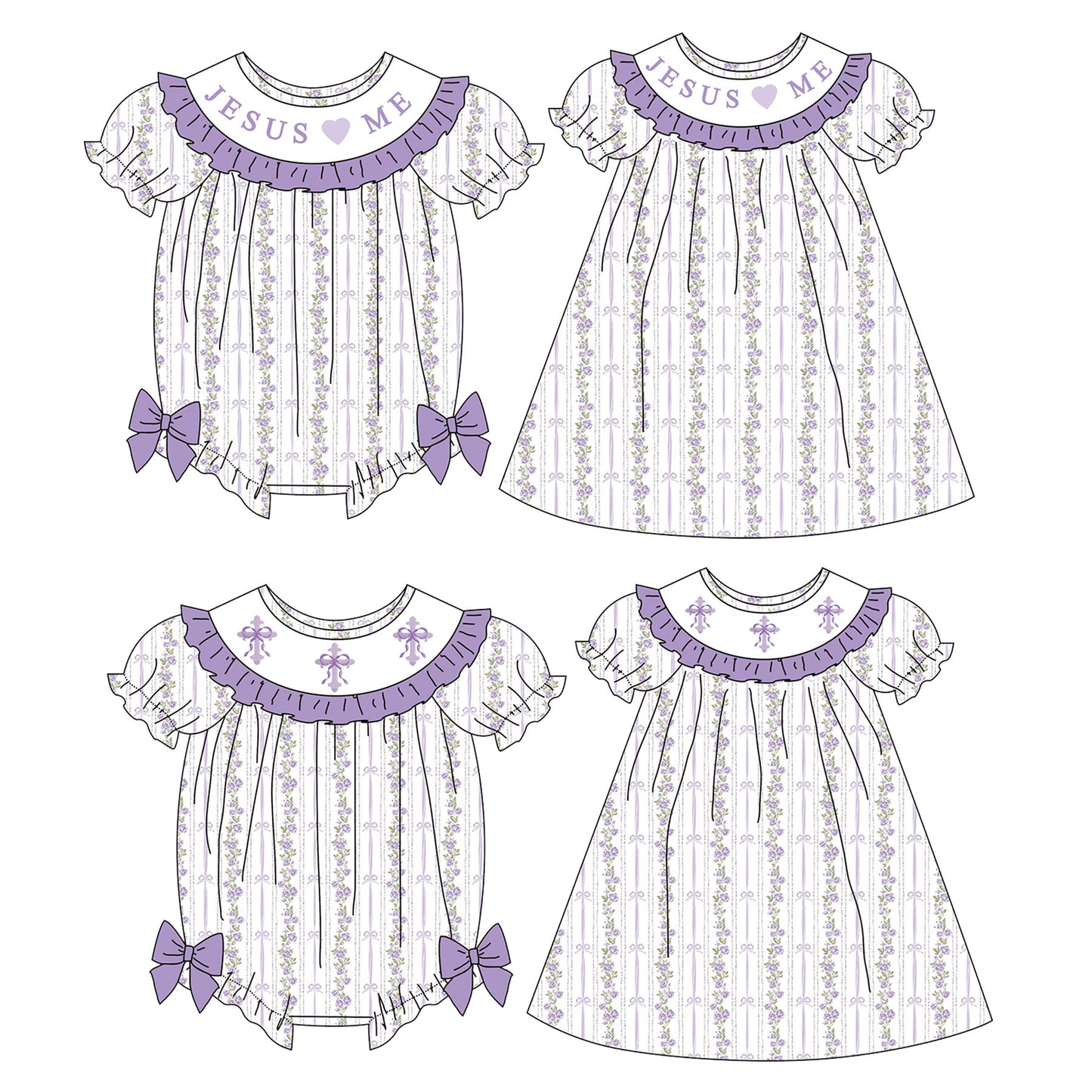 Easter JESUS LOVES ME Cross Smocked Embroidered Dress & Romper