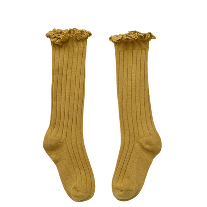 Kids Solid Color Mid-Calf Socks Combed Cotton Lace Trim Frilly Socks Spring & Autumn Wear