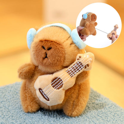 Interactive Capybara Plush Keychain – Pull-String Wiggling Bag Charm