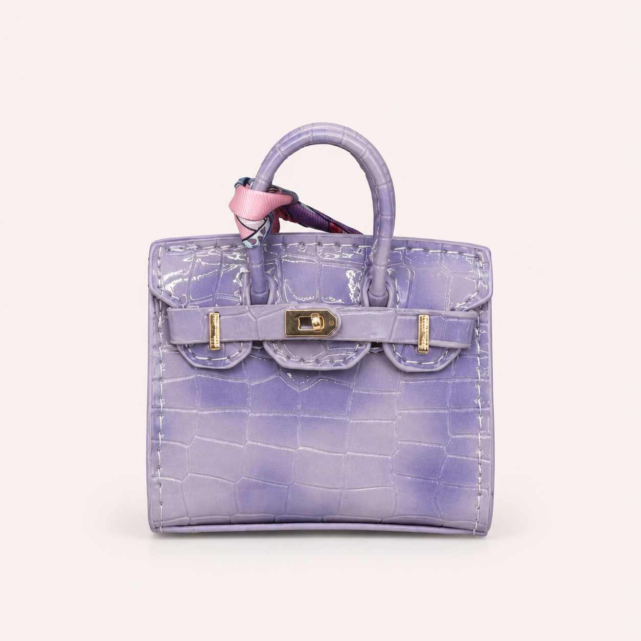 Mini Crocodile Embossed Bag Charm Faux Leather Purse Keychain Pendant for Handbags & Backpacks