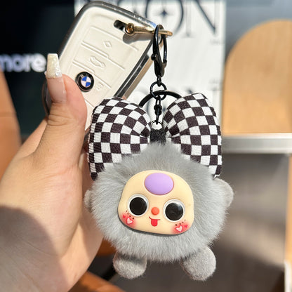 Rabbit Fur Bow Soot Sprite Keychain Cute Cartoon Doll Bag Charm Car Key Pendant