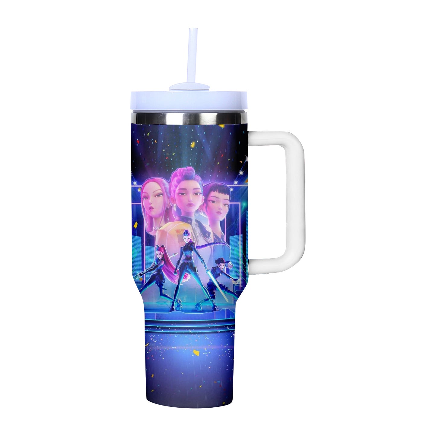 KPOP Demon Hunters 40oz Insulated Tumbler with Handle and Straw Car Travel Mug Cold Stainless Steel Cup