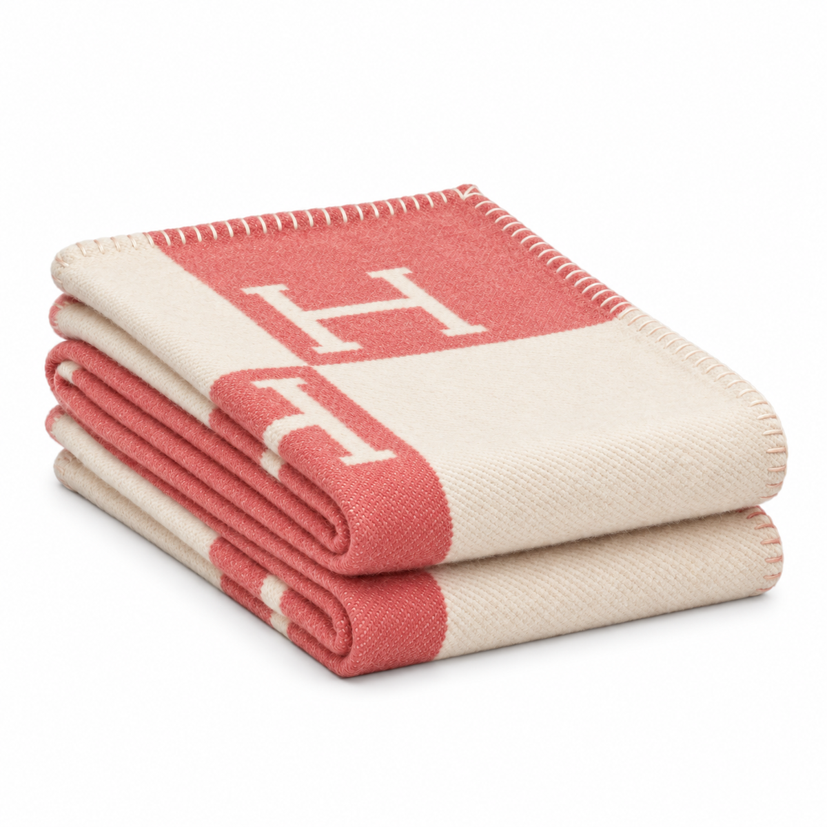 H Letter Pattern Throw Blanket with Contrast Border – Soft Woven Sofa Throw for Cozy Home Decor, 51 × 71 in