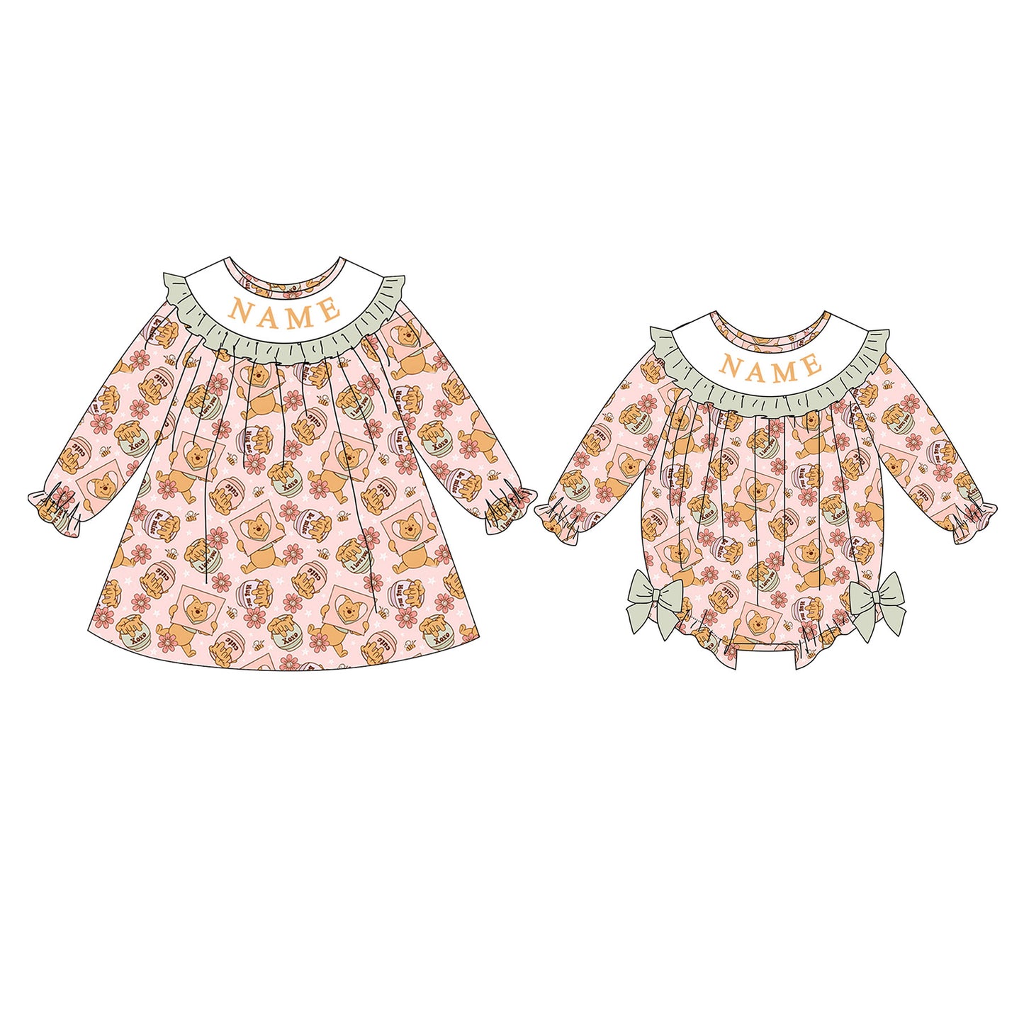 Spring Summer Bear Custom Name Embroidery Smock Outfits