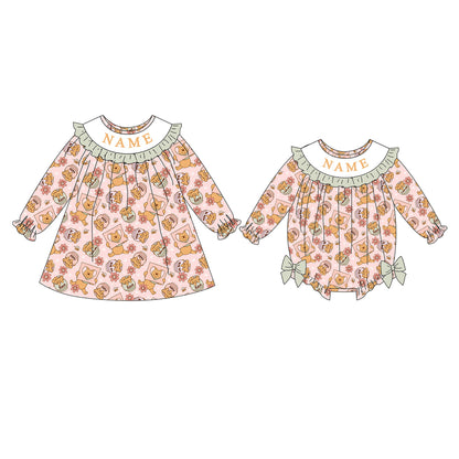 Spring Summer Bear Custom Name Embroidery Smock Outfits