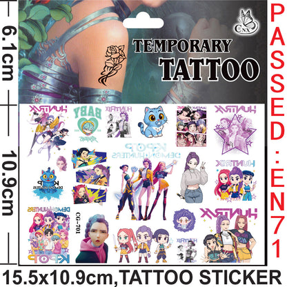 K-Pop Demon Hunters Cartoon Temporary Tattoo Stickers for Kids, Boys & Girls Water Transfer Tattoos